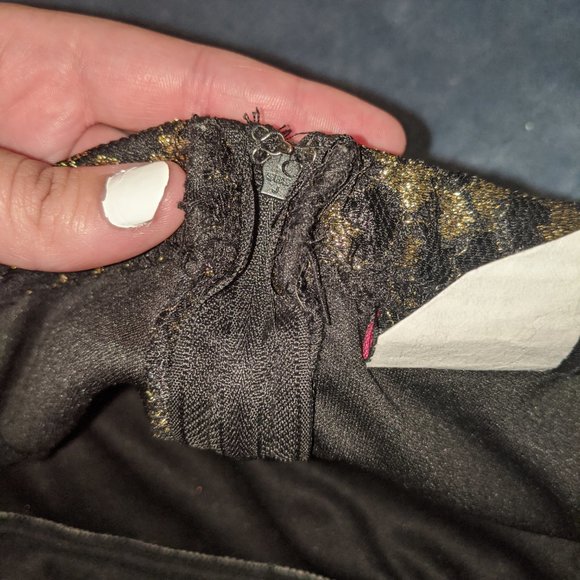 Vintage Torrid Black & Gold Ruched Lace Mini Dress - Picture 5 of 6